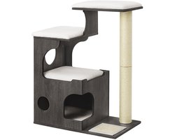 SureDeal® - Krabpaal 86 cm met Kattengrot & Krabzuil - 66x40x86 cm - Spaanplaat/Pluche - Grijs - 3 Niveaus - Wasbare Kussens - Voor Katten - Met Kantelbeveiliging