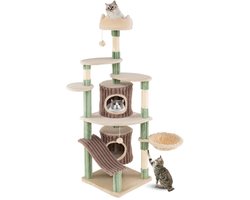 Krabpaal: SureDeal&reg; - Krabpaal - Hoge Grote - Kattenhuisje - 77,5x68x163 cm - Groen
