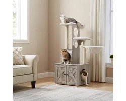 SureDeal® - Krabpaal & Kattenbak 5‑laag – Hout & Sisal – Grijs – 57,5×50×134 cm (L×W×H)