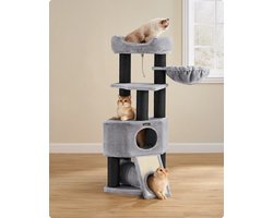 SureDeal® - Krabpaal - Kattenboom - 50x50x141 cm - Hout - GRIJS - Meervoudige verdiepingen - Stabiele kantelbeschermer