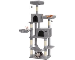 SureDeal® - Krabpaal - Kattenboom - 60x50x199 cm - Hout - Lichtgrijs - Meervoudige verdiepingen - Afneembare hoezen