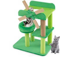 Krabpaal: SureDeal® - Krabpaal - Windmolen - Rond Gewatteerd Platform - Anti Val Schotten - Binnenkatten - 50x34x60 cm - Hout