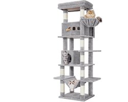 TamTrade Krabpaal - Kattentoren - Kattenmeubel - Kattenhuis - Kattenboom - Sisal krabpalen - 210cm - Anti-kantel beveiliging - Lichtgrijs