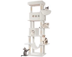 TamTrade Krabpaal - Kattentoren - Kattenmeubel - Kattenhuis - Kattenboom - Sisal krabpalen - 210cm - Anti-kantel beveiliging - Wit