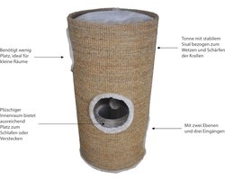 Tassilo Krabton voor katten - 2 niveaus, 3 ingangen, Ø 36 cm x 70 cm