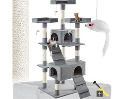 Tectake® Krabpaal Barney – 75x62x170cm – Kattenkrabpaal met Huisjes, Speelmuizen en Uitzichtplatforms – Krabmeubel voor Katten – Kattenhuis, Kattenboom, Krabpalen voor Katten