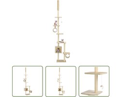 The Living Store Kattenboom Beige - 70 x 58 x 260 cm - Met huisje - tunnels - krabpalen en platformen