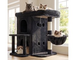 Krabpaal: Thijox - Heybly Krabpaal HCT204SG - 65 cm Hoge Kattenboom met Extra Groot Platform, Gelaagd Kattenmeubel, Dubbel Huis, Sisal-Krabzuil, Kattenmand en S