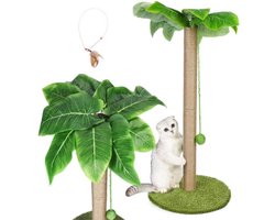 Thuys – Kattenboom Met Bladeren – Arbre A Chat – 85cm – Met Hangende En Verende Ballen – 1 Kattenveren Stick – 40 x 40 x 85cm – Wit