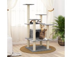 Tidyard Cat Tree Large Climbing Tree Cat Tree with Sisal Scratching Columns, House & Platforms Light Grey 110 cm