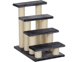 Tiertreppe - 4 Stufen - Hundetreppe & Kätzchentreppe, Weicher Plüsch - Plüsch - Grau