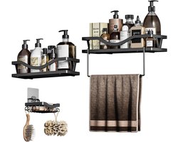 Titel: 3-delige zwarte doucheplank set zonder boren voor badkamerorganisatie