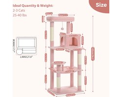 T&L Store® Krabpaal - Krabpaal voor Grote Katten - Kattenboom - Roze - 55x45x143 cm