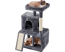 Topeakmart Kattenboom voor binnenkatten, 106,7 cm kattentoren appartement met extra grote pluche baars, sisal-bedekte krabpalen en helling, bungelende bal, multi-level kattenklimstandaard voor katten,