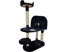 Topmast Krabpaal Fiona - Zwart - 75 x 41 x 124 cm - Met Kattenhuis - Voor Katten - 124 cm Hoog!