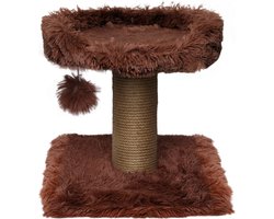 Topmast Krabpaal Fluffy Carasco - Bruin - 39 x 39 x 40 cm - Made in EU - Krabpaal voor Katten - Met Kattenmand - Sterk Sisal Touw