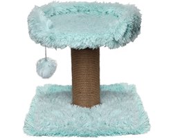 Topmast Krabpaal Fluffy Carasco - Lichtblauw - 39 x 39 x 40 cm - Made in EU - Krabpaal voor Katten - Met Kattenmand - Sterk Sisal Touw