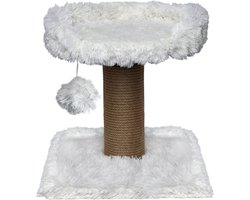 Topmast Krabpaal Fluffy Carasco - Wit - 39 x 39 x 40 cm - Made in EU - Krabpaal voor Katten - Met Kattenmand - Sterk Sisal Touw