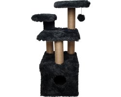 Topmast Krabpaal Fluffy Isola - Antraciet - 52 x 67 x 100 cm - Made in EU - Krabpaal voor Katten - Met Kattenhuis - Sterk Sisal Touw