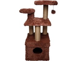 Topmast Krabpaal Fluffy Isola - Bruin - 52 x 67 x 100 cm - Made in EU - Krabpaal voor Katten - Met Kattenhuis - Sterk Sisal Touw