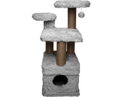 Topmast Krabpaal Fluffy Isola - Grijs - 52 x 67 x 100 cm - Made in EU - Krabpaal voor Katten - Met Kattenhuis - Sterk Sisal Touw