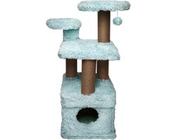 Topmast Krabpaal Fluffy Isola - Lichtblauw - 52 x 67 x 100 cm - Made in EU - Krabpaal voor Katten - Met Kattenhuis - Sterk Sisal Touw