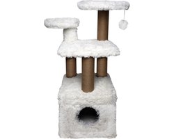 Topmast Krabpaal Fluffy Isola - Wit - 52 x 67 x 100 cm - Made in EU - Krabpaal voor Katten - Met Kattenhuis - Sterk Sisal Touw