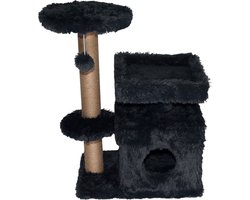 Topmast Krabpaal Fluffy Langhaar - Malmö - Antraciet - 72 x 39 x 87 cm - Made in EU - Krabpaal voor Katten - Met Kattenhuis - Sterk Sisal Touw