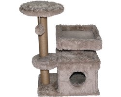 Topmast Krabpaal Fluffy Langhaar - Malmö - Beige - 72 x 39 x 87 cm - Made in EU - Krabpaal voor Katten - Met Kattenhuis - Sterk Sisal Touw