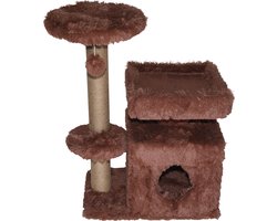 Topmast Krabpaal Fluffy Langhaar - Malmö - Bruin - 72 x 39 x 87 cm - Made in EU - Krabpaal voor Katten - Met Kattenhuis - Sterk Sisal Touw