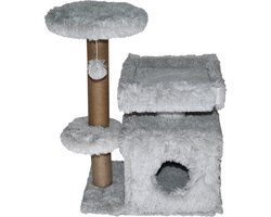 Topmast Krabpaal Fluffy Langhaar - Malmö - Grijs - 72 x 39 x 87 cm - Made in EU - Krabpaal voor Katten - Met Kattenhuis - Sterk Sisal Touw
