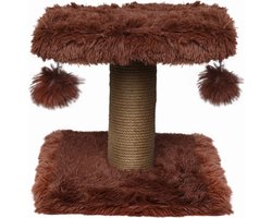 Topmast Krabpaal Fluffy Langhaar - Nairobi - Bruin - 34 x 34 x 34 cm - Krabpaal voor Katten - Met Kattenspeeltjes - Duurzaam Sisal Touw