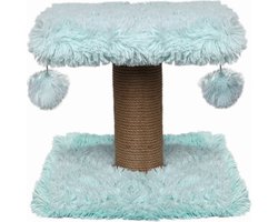 Topmast Krabpaal Fluffy Langhaar - Nairobi - Lichtblauw - 34 x 34 x 34 cm - Krabpaal voor Katten - Met Kattenspeeltjes - Duurzaam Sisal Touw