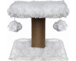 Topmast Krabpaal Fluffy Langhaar - Nairobi - Wit - 34 x 34 x 34 cm - Krabpaal voor Katten - Met Kattenspeeltjes - Duurzaam Sisal Touw
