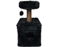 Topmast Krabpaal Fluffy Lima - Antraciet - 39 x 39 x 72 cm - Made in EU - Krabpaal voor Katten - Met Kattenhuis - Sterk Sisal Touw