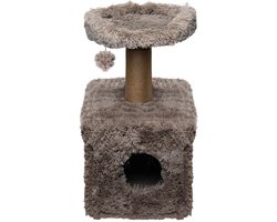 Topmast Krabpaal Fluffy Lima - Beige - 39 x 39 x 72 cm - Made in EU - Krabpaal voor Katten - Met Kattenhuis - Sterk Sisal Touw
