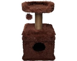 Topmast Krabpaal Fluffy Lima - Bruin - 39 x 39 x 72 cm - Made in EU - Krabpaal voor Katten - Met Kattenhuis - Sterk Sisal Touw