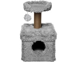 Topmast Krabpaal Fluffy Lima - Grijs - 39 x 39 x 72 cm - Made in EU - Krabpaal voor Katten - Met Kattenhuis - Sterk Sisal Touw