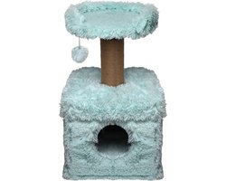 Topmast Krabpaal Fluffy Lima - Lichtblauw - 39 x 39 x 72 cm - Made in EU - Krabpaal voor Katten - Met Kattenhuis - Sterk Sisal Touw