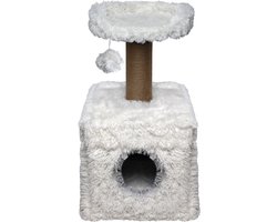 Topmast Krabpaal Fluffy Lima - Wit - 39 x 39 x 72 cm - Made in EU - Krabpaal voor Katten - Met Kattenhuis - Sterk Sisal Touw