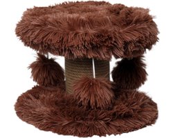 Topmast Krabpaal Fluffy Lycia - Bruin - 25 x 25 x 20 cm - Made in EU - Krabpaal voor Kittens - Met Kattenspeeltjes - Sterk Sisal Touw - Mini Krabpaal