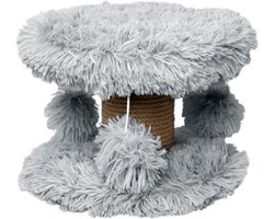 Topmast Krabpaal Fluffy Lycia - Grijs - 25 x 25 x 20 cm - Made in EU - Krabpaal voor Kittens - Met Kattenspeeltjes - Sterk Sisal Touw - Mini Krabpaal