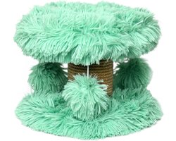 Topmast Krabpaal Fluffy Lycia - Groen - 25 x 25 x 20 cm - Made in EU - Krabpaal voor Kittens - Met Kattenspeeltjes - Sterk Sisal Touw - Mini Krabpaal
