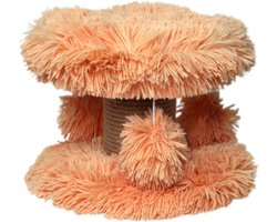 Topmast Krabpaal Fluffy Lycia - Perzik - 25 x 25 x 20 cm - Made in EU - Krabpaal voor Kittens - Met Kattenspeeltjes - Sterk Sisal Touw - Mini Krabpaal