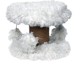 Topmast Krabpaal Fluffy Lycia - Wit - 25 x 25 x 20 cm - Made in EU - Krabpaal voor Kittens - Met Kattenspeeltjes - Sterk Sisal Touw - Mini Krabpaal