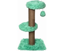 Topmast Krabpaal Fluffy Merida - Groen - 34 x 34 x 67 cm - Made in EU - Krabpaal voor Katten - Sterk Sisal Touw - Met Kattenballetje