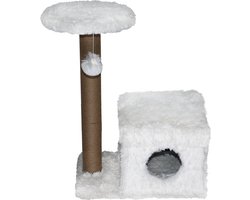 Topmast Krabpaal Fluffy Nevada - Wit - 72 x 39 x 80 cm - Made in EU - Krabpaal voor Katten - Met Kattenhuis - Sterk Sisal Touw
