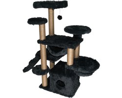 Topmast Krabpaal Fluffy Paris - Antraciet - 164 x 65 x 144 cm - Krabpaal voor Grote Katten en Zware Katten - Met Kattenhuis en Hangmat - Stevig Sisal Touw