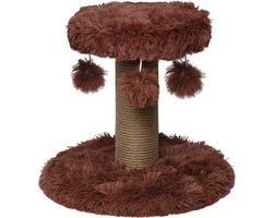 Topmast Krabpaal Fluffy Rio - Bruin - 39 x 39 x 34 cm - Krabpaal voor Katten - Met Kattenspeeltjes - Duurzaam Sisal Touw