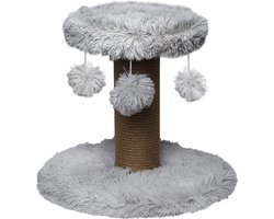 Topmast Krabpaal Fluffy Rio - Grijs - 39 x 39 x 34 cm - Krabpaal voor Katten - Met Kattenspeeltjes - Duurzaam Sisal Touw